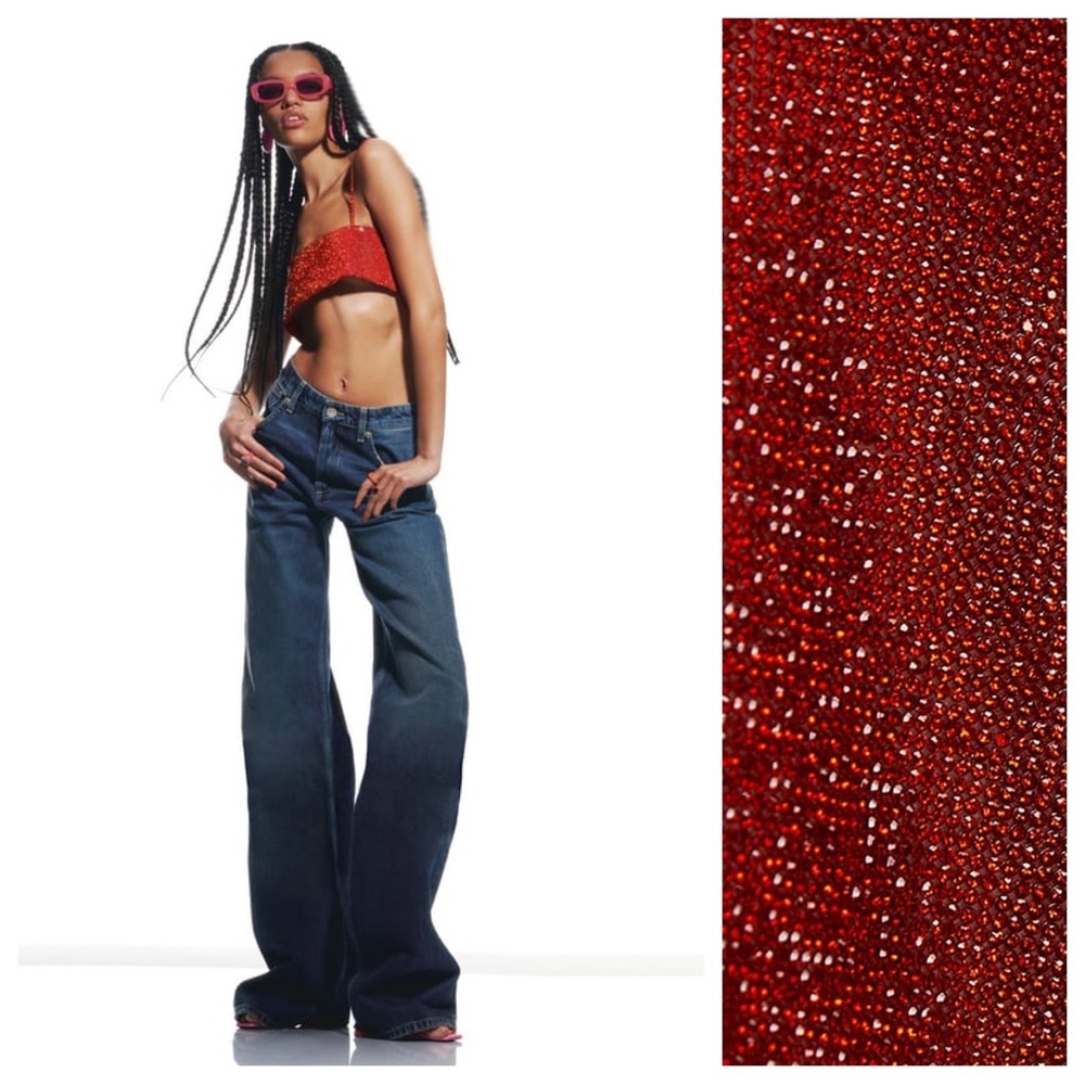 Zara Red Sequin Crop Top